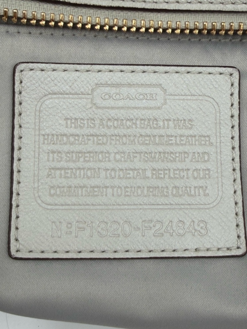 Coach Campbell Turnlock Leather Crossbody Bag F24843 in a Metallic Chalk Color - Picture 15 of 15